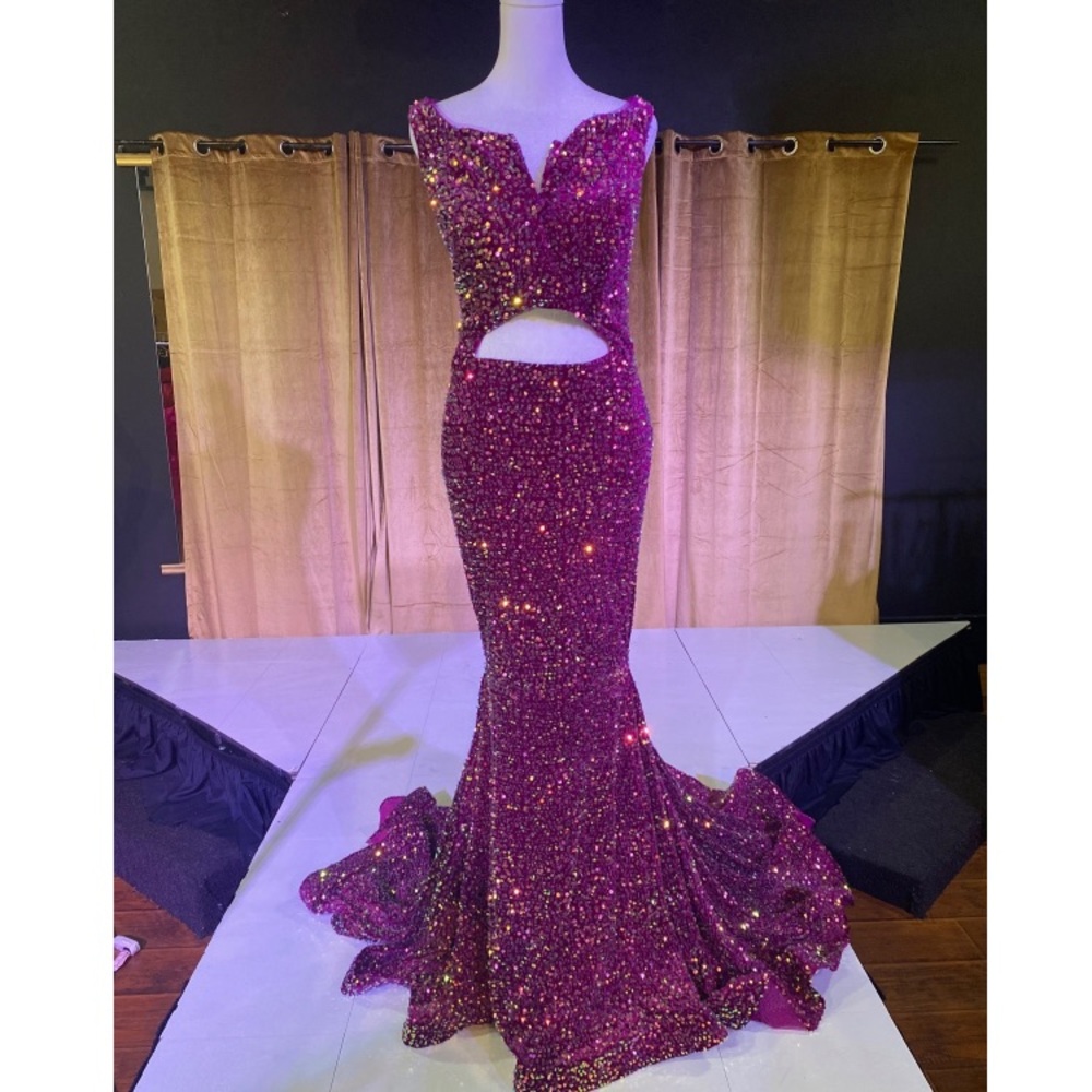 Sparkling Purple Gown with Cutout Detail